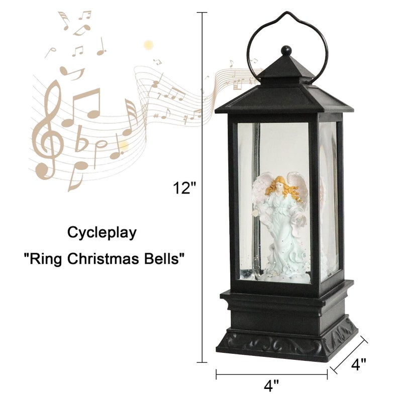 Eldnacele Musical Singing and Lighted Plug-in & Battery Operated Lighted Christmas Water Glittering Snowing Globe Christians Church Lantern for Home Decoration Angel - Image 3